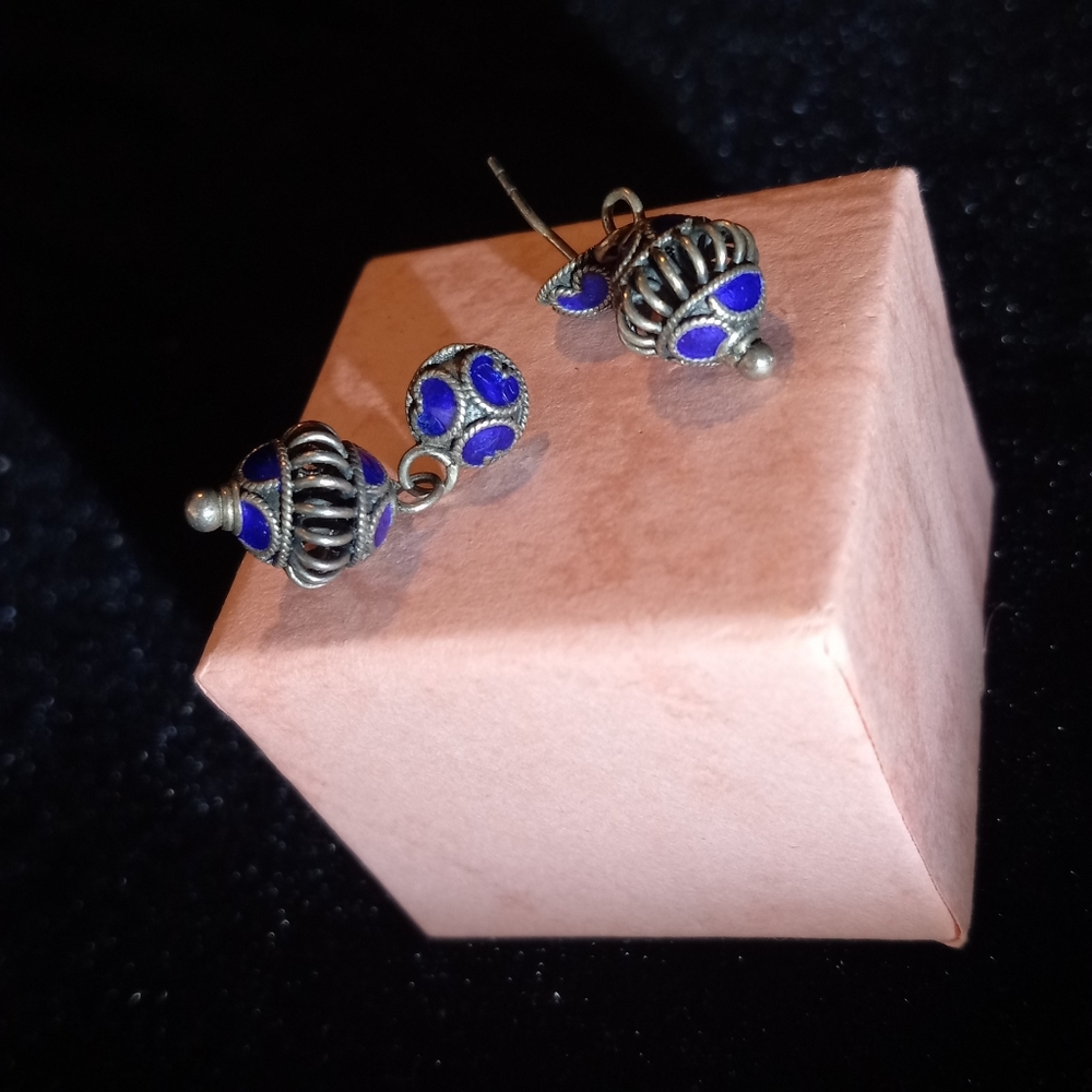 Earrings Ethnic Blue Grey Metal